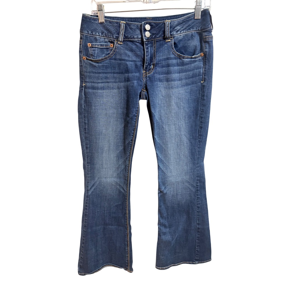 American Eagle Artist Flare Jeans Womens 6 Short Blue Excellent Super Stretch